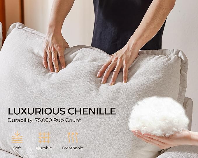 Oversized Modular Sofa Comfy Cloud Couch with Storage, Extra Deep Plush Sectional Sofa Set for Living Room, Covers Washable, Chenille, Olar (White, 6-Seater with 2 Corners, u-Shaped)