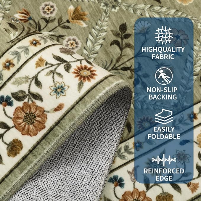 Runner Rug for Hallway Entryway 2.5x8 Farmhouse Floral Non-Slip Machine - Image 3