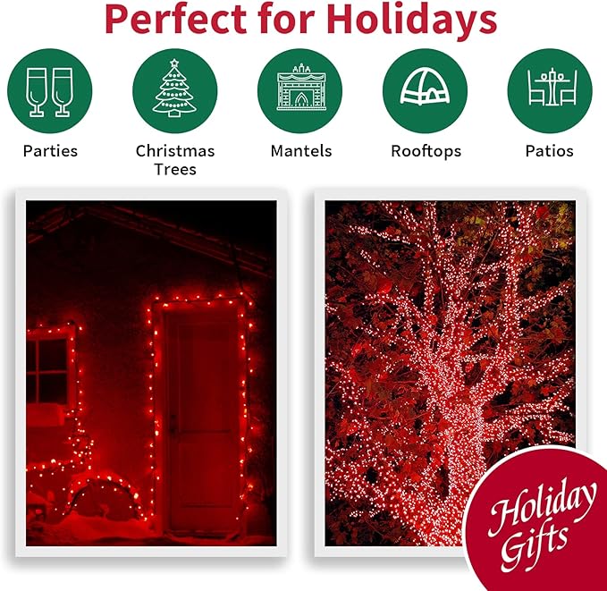 100 Count Red -String Lights - 21.6FT LED Christmas Lights, Mini led Lights for Indoor Outdoor Home Holiday Party Wedding Independence Day Decoration