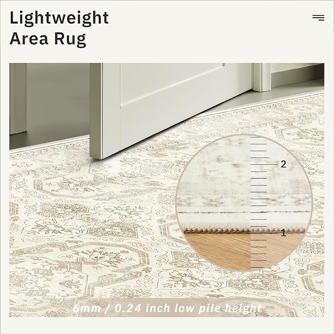 Soalmost 8x10 Area Rugs Large Washable Living Room Rug Non-Slip Beige/Brown | - Image 7