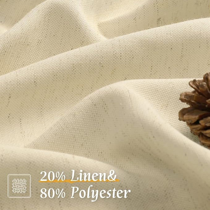 Semi Sheer Beige Linen Curtains 63 Inch Length - Image 2