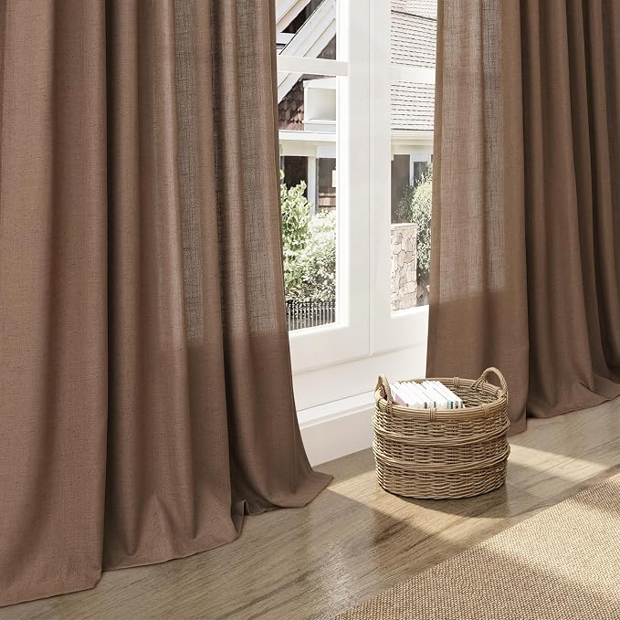 Extra Long Caramel Brown Linen Curtain 108 Inches Long 2 Panels Set Back Tab - Image 6