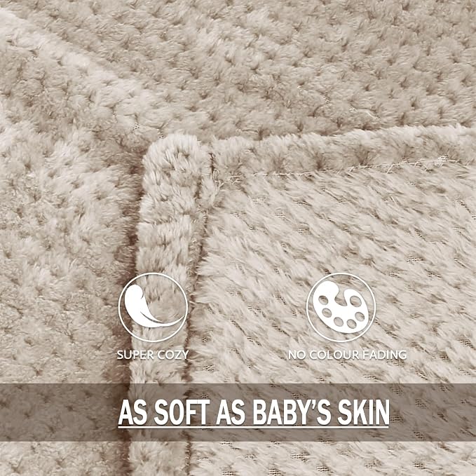 Exclusivo Mezcla Soft Waffle Fleece Bed Blanket Twin Size, Tan | Lightweight - Image 8
