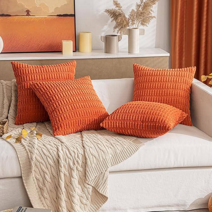MIULEE Fall Corduroy Decorative Throw Pillow Covers 18x18 Orange Pack of 2 | - Image 7