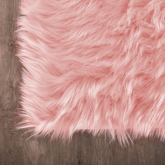 Latepis Round Pink Rug 5ft Faux Fur Sheepskin Circle Rug - Image 5