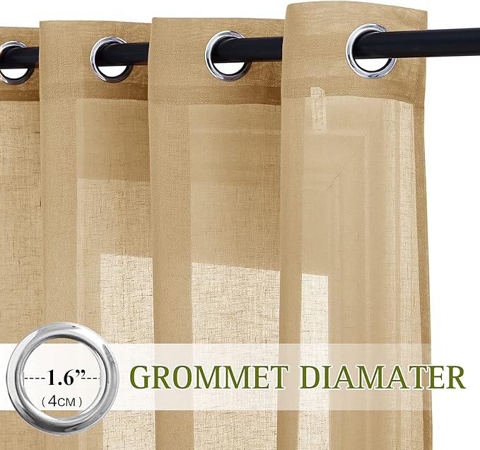 NICETOWN Sheer Linen Curtains for Sliding Glass Door, Grommet Semi Sheer Linen - Image 3