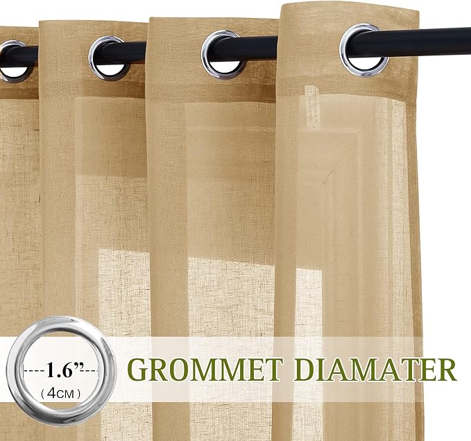 NICETOWN Natural Linen Blend Semi Sheer Curtains, Grommet Top Bedroom Window - Image 2
