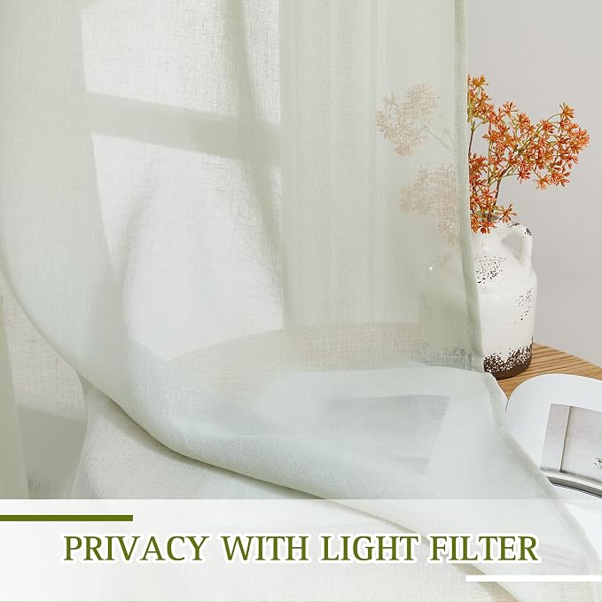 NICETOWN Linen Sheer Curtains Flax Textured, Grommet Top Casual Thick - Image 5