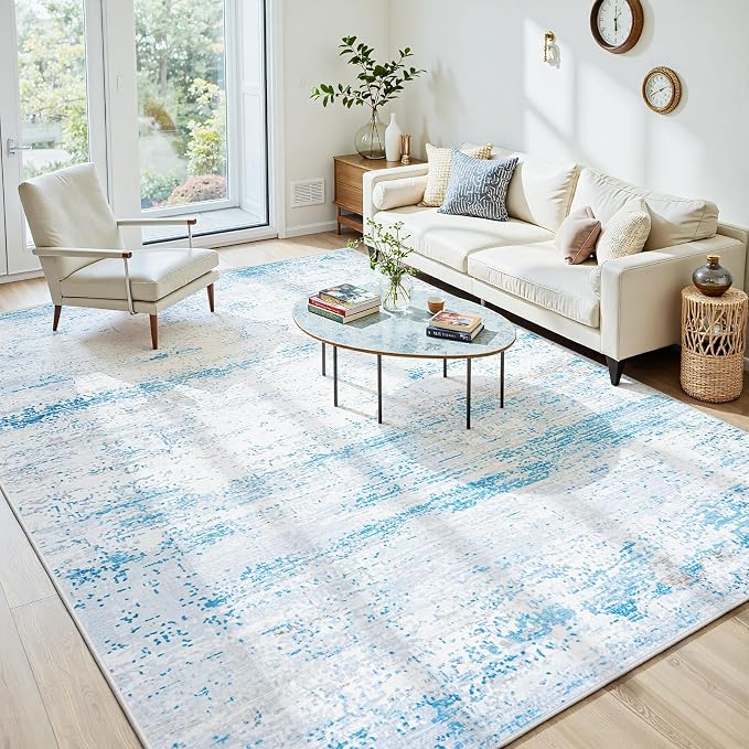 6x9 Washable Area Rug for Living Room Bedroom: Non-Slip Modern Light Blue | - Image 2