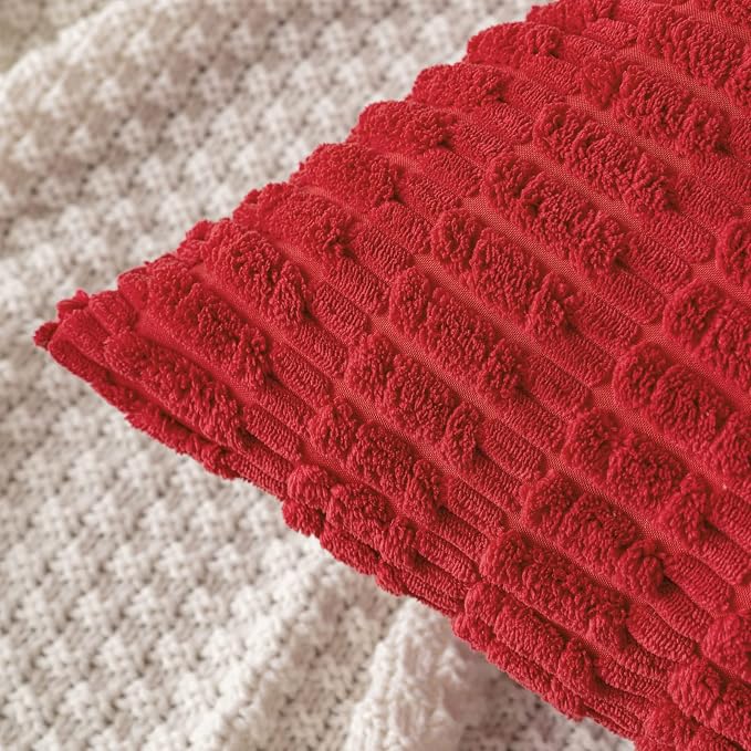 MIULEE Corduroy Decorative Throw Pillow Covers 18x18 Red Pack of 2 | Soft Boho - Image 2