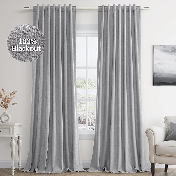 Guken Grey 100% Blackout Curtains 108 Inch Length 2 Panels Set by Guken