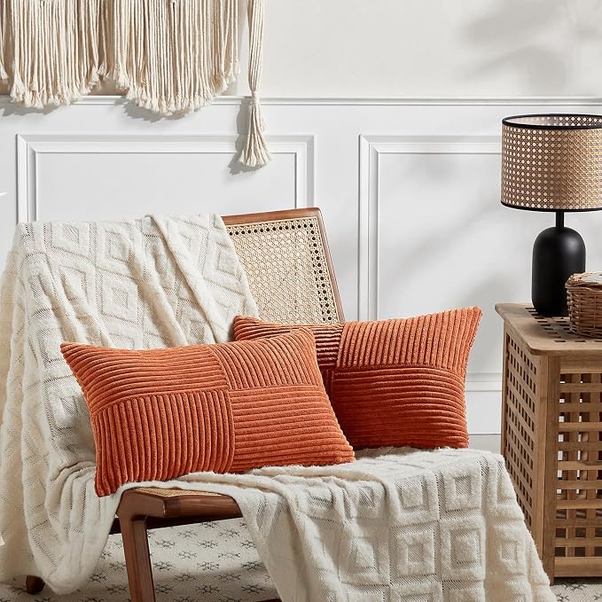 Fancy Homi Set of 2 Burnt Orange Lumbar Decorative Throw Pillow Covers 12x20 - Image 6