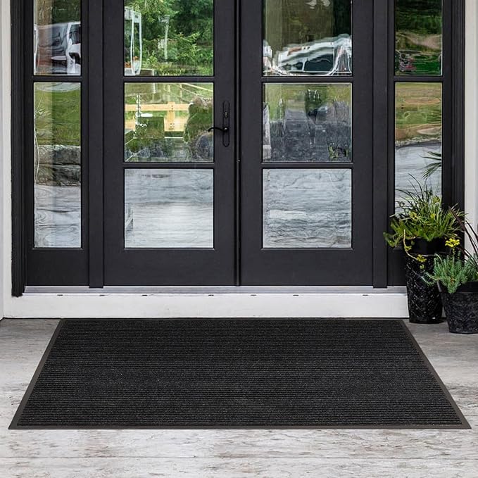 Large Front Door Mat, 48" x 36" Durable Front Doormat, Heavy Duty Large Welcome Door Matt for Home Entrance, No Slip Rubber Low Profile Door Mats for High Traffic Area