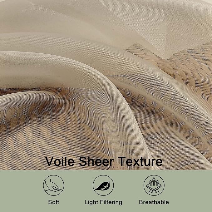 Sheer Taupe Curtains, Sheer Curtains 63 inch Length 2 Panels Set, Rod Pocket - Image 5