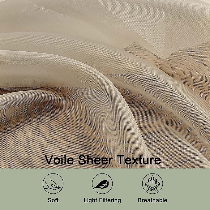 Taupe Sheer Curtains 72 Inches Long 2 Panels Set, Transparent Voile Sheer - Image 5