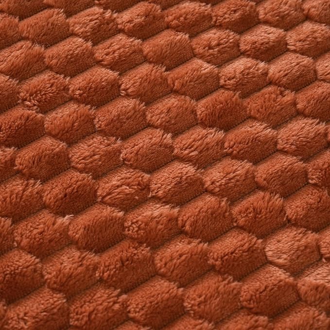 Puncuntex Burnt Orange Throw Blanket 108"×90" inches Fuzzy 3D Jacquard - Image 7