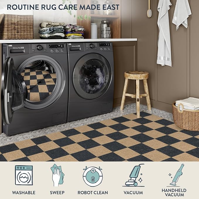Lahome Checkered Easy Jute Kitchen Runner Rug, 2x8 Outdoor Rugs Washable | Non - Image 5