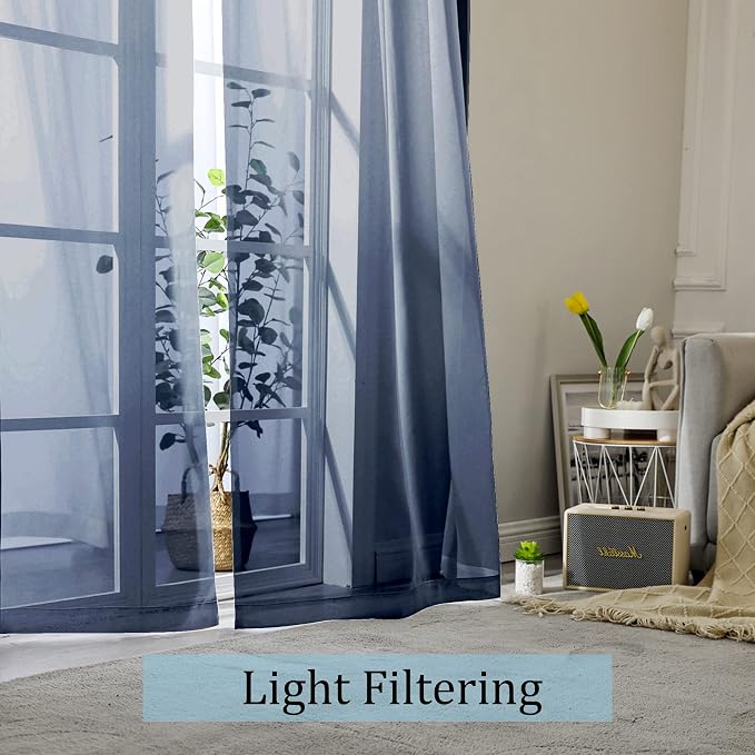 OWENIE Navy Blue Sheer Curtains 96 Inches Long 2 Panels Set, Elegant Sheer - Image 3