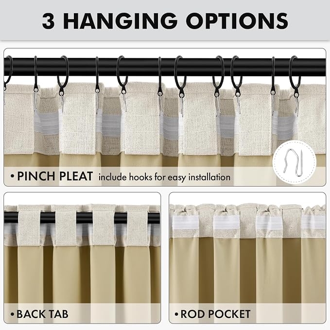 MIULEE 100% Blackout Linen Curtains 42 x 90 Inch Light Cream 2 Panels | Thermal - Image 5