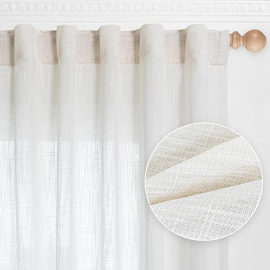 MYSKY HOME Short Curtains for Bedroom Small Windows, Light Filtering Sheer Drapes Boho Decor Country Style Kitchen Bathroom Panels Set, Light Filtering Privacy Blind, 50x54, Natural, 2 Pieces