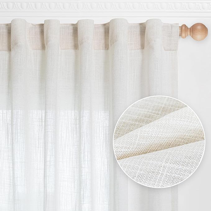 MYSKY HOME Natural Living Room Curtains Boho Semi Sheers Light Filtering Back - Image 2
