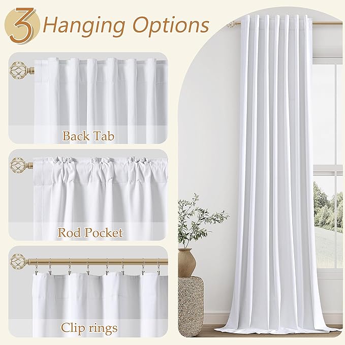Guken White 100% Blackout Linen Curtains 52 Inch Wide by 142 Inch - Image 6