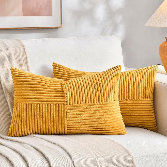 Fancy Homi 2 Packs Gold Yellow Lumbar Decorative Throw Pillow Covers 16x24 Inch by Fancy+Homi
