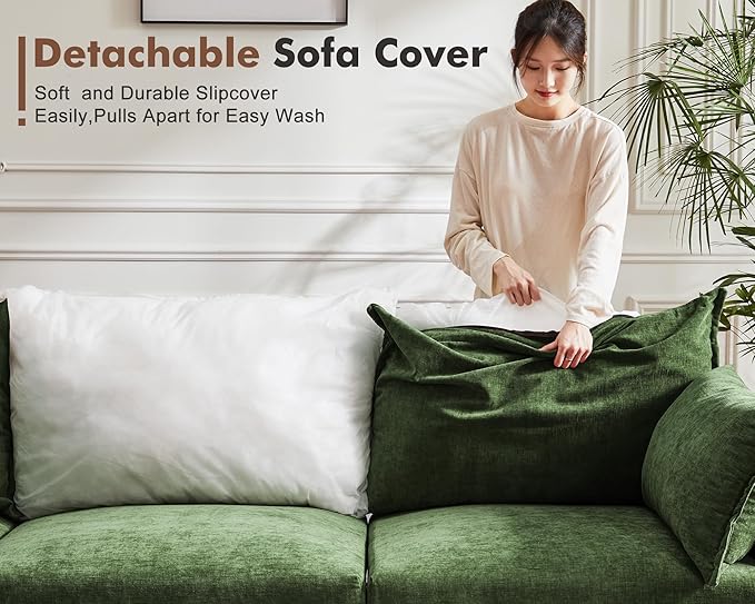 136.4" Oversized Modular Sectional Sofa, U Shaped Convertible Couch with Movable Ottoman, Large 7 Seat Corner Couches for Living Room Deep Seat Green Chenille