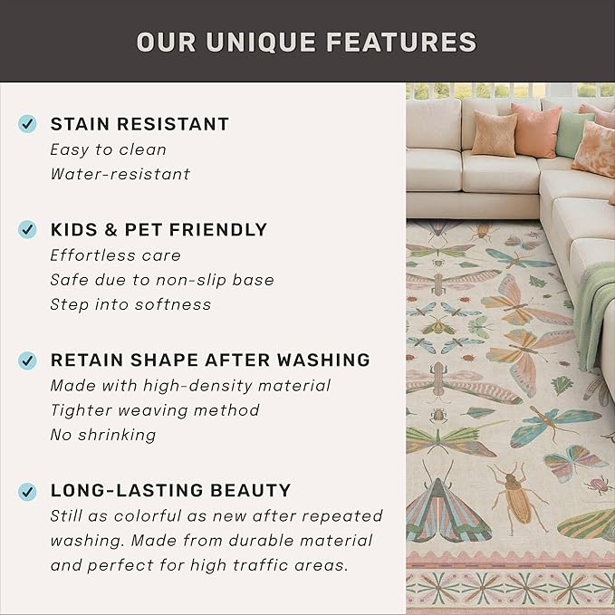 Pastel Pink Girls Rugs for Bedroom 6x8 - Image 7