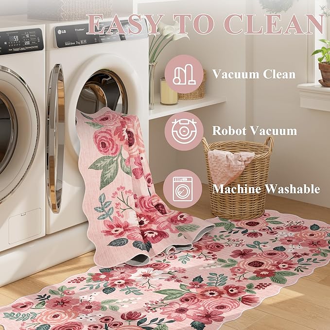 DUKINO 2x5 Washable Runner Rug, Floral Non Slip Rug - Image 7