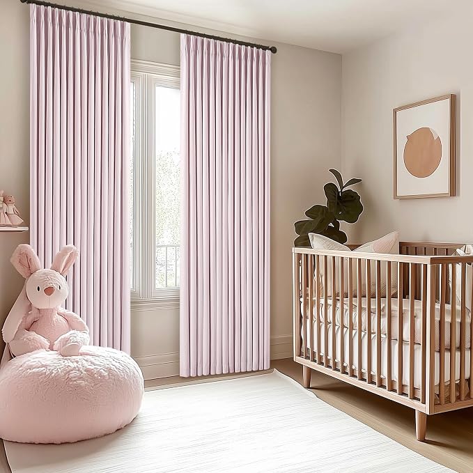 Light Pink Linen 100% Black Out 120 Inch Curtains - Image 8