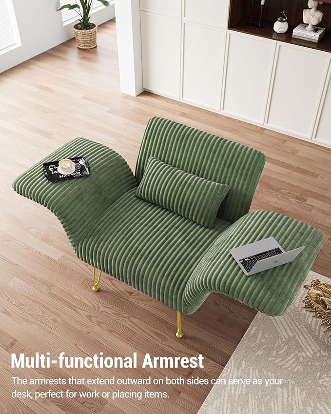 Txtin's Comfy Accent Chair Reading Chair for Bedroom Cozy Wing Arm Living Room Single Sofa Chair with Angle Adjustable Arms Green Corduroy Easy Assembly