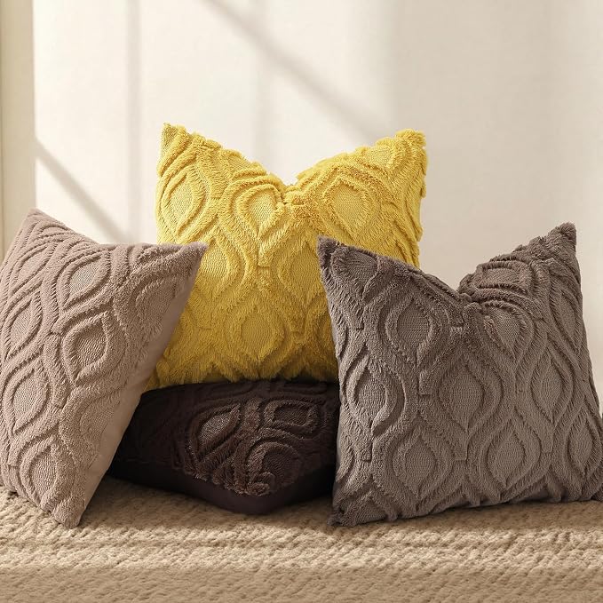 decorUhome Throw Pillow Covers 20x20 Inch Set of 2, Soft Plush Faux Wool Brown - Image 5