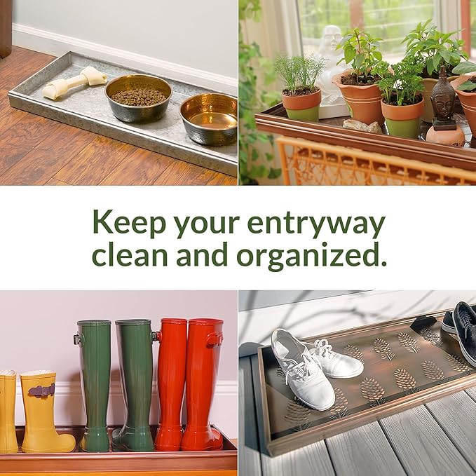 Good Directions Large Boot Tray, Pine Cones Multi-Purpose All Weather Decorative Boot Tray, Shoes, Plants, Garage, Patio Door, Pet Bowls, 35 inch Entry Indoor Shoe Tray, Copper Finish