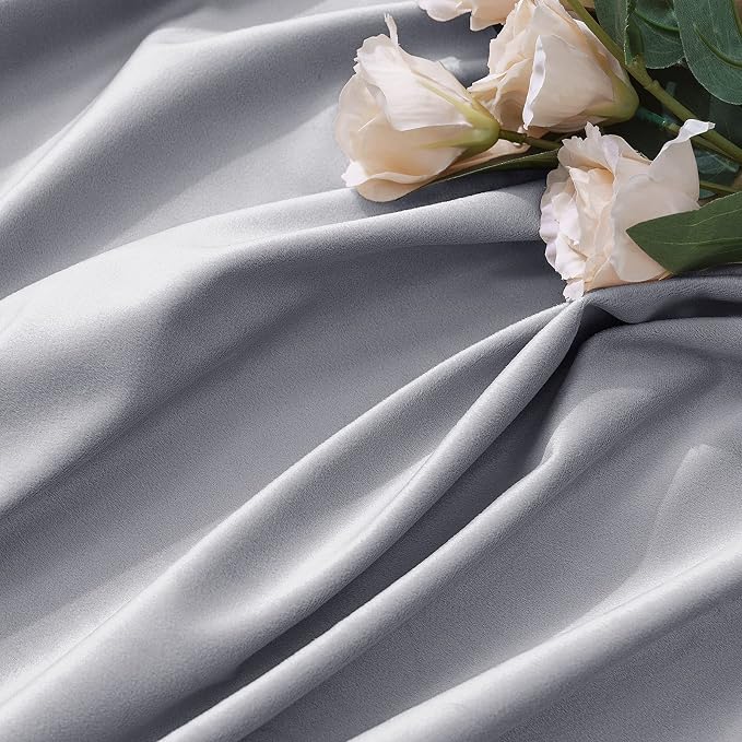 MIULEE Greyish White Velvet Curtains 90 inches 2 Panels - Image 4