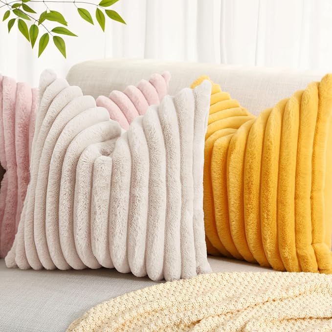 decorUhome Summer Cozy Faux Fur Throw Pillow Covers 22x22 Set of 2 Decorative - Image 6