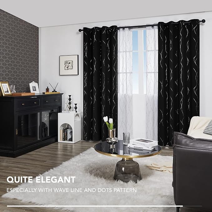 Deconovo Sliding Door Curtains 108 Inch Long, Blak Blackout Window Drapes - Image 6