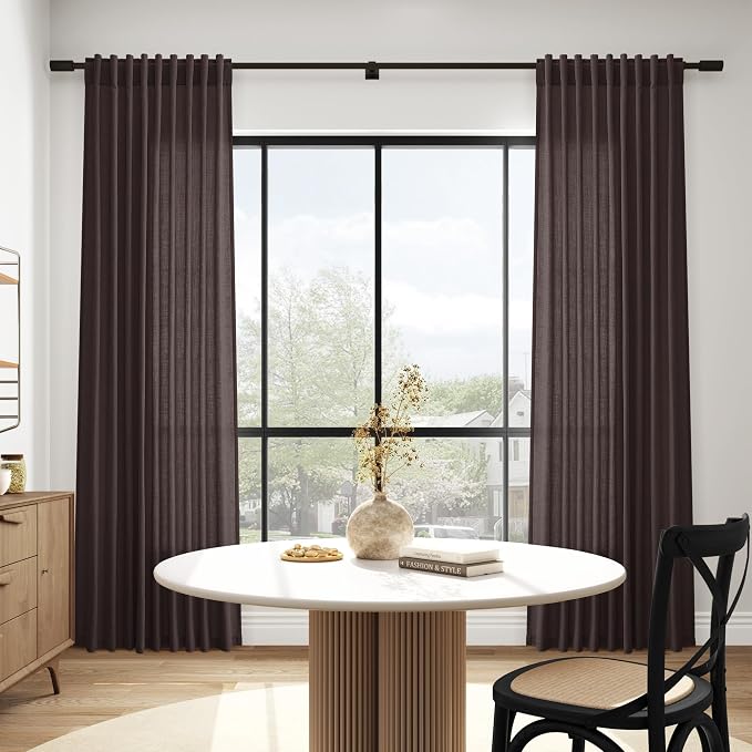 Nanspring Cocoa Coffee Curtains 102 Inches Long, Back Tab Linen Blend Light - Image 6