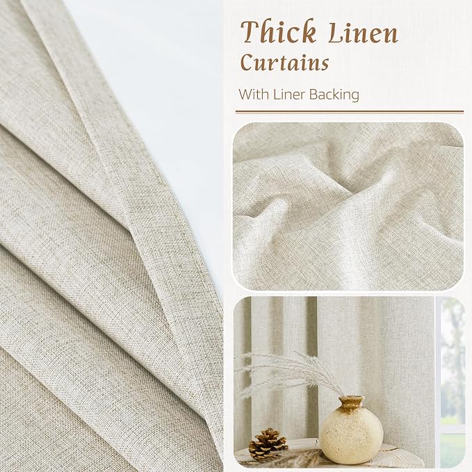 Short Linen Blackout Curtains 48 Inch Length 2 Panels, 34 x 48 Inch | Stone - Image 7