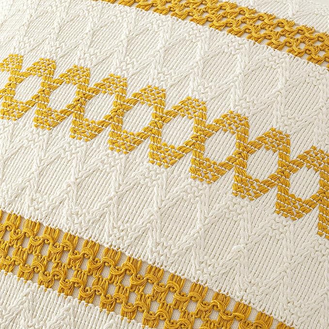 MIULEE Set of 2 Mustard Yellow Boho Decorative Pillow Covers 20x20 Inch | Fall - Image 4