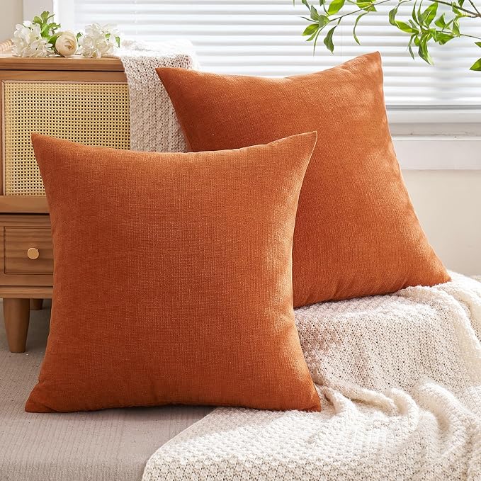 MIULEE Halloween Fall Burnt Orange Chenille Couch Pillow Covers, 20x20 | Set of - Image 4