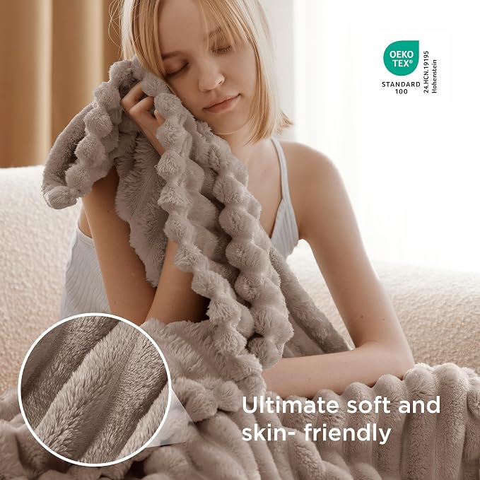 Bedsure Soft Twin Blanket for Bed Decor Gifts Light Brown 60"x80" | Birthday - Image 4