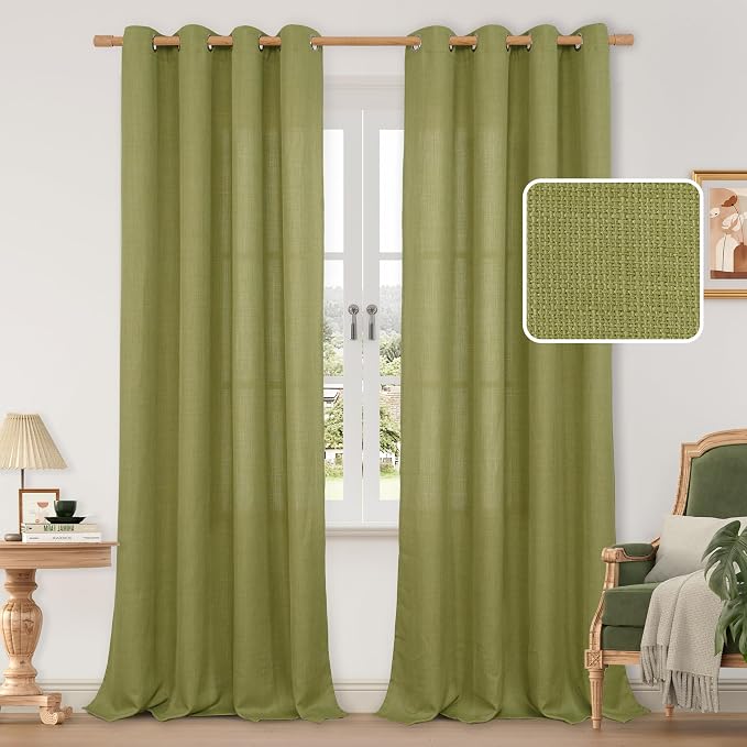 102 Inch Natural Faux Linen Curtains by LAMIT