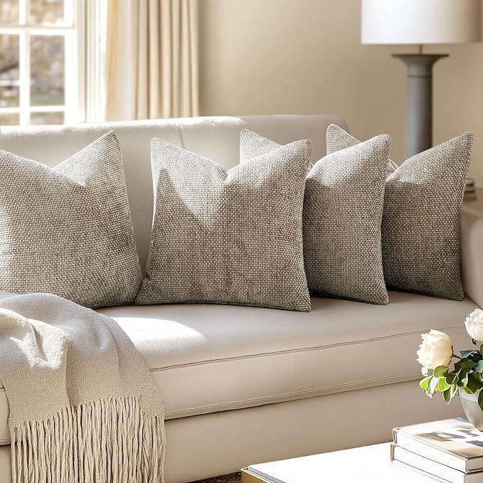 MIULEE Soft Decorative Chenille Pillow Covers Khaki 18x18 Pack of 4 | Modern - Image 5