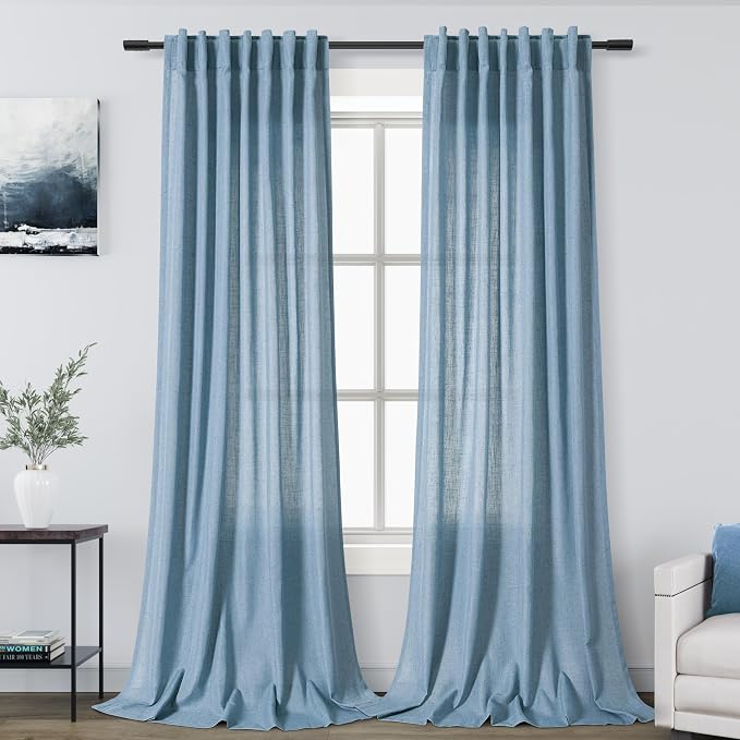 Blue Linen Curtains 96 inches Long by Nanspring