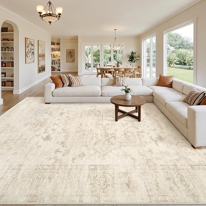 8x10 Area Rugs for Living Room: Vintage Boho Neutral Washable Rug Indoor Soft - Image 8