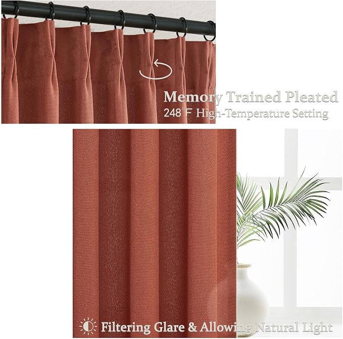 Burnt Orange Flax Linen Sheer Curtains 84 Inches Long - Image 3