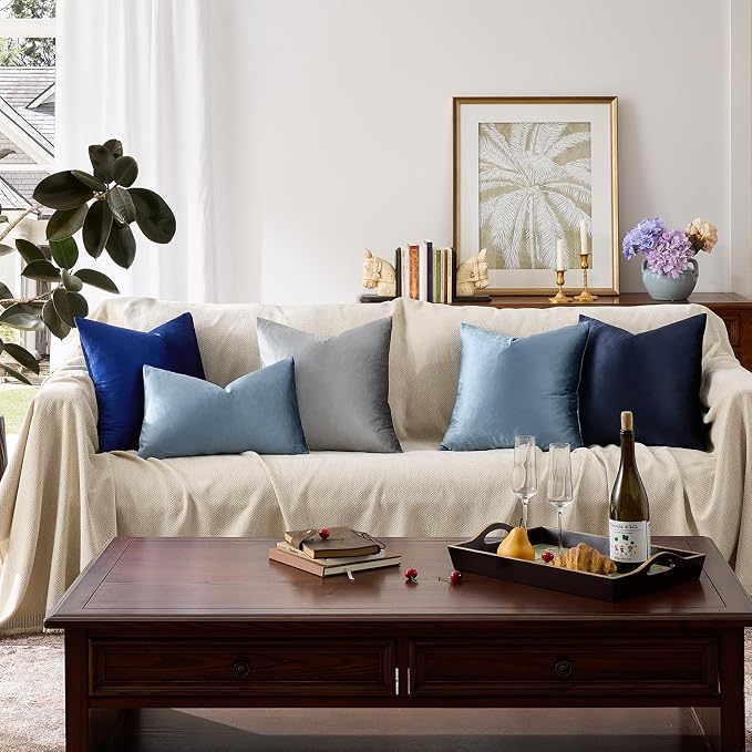 GIGIZAZA Stone Blue Velvet Throw Pillow Covers 12x20 Pack of 2 | Decorative - Image 7