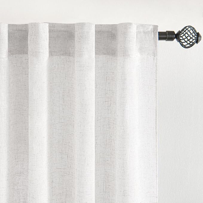 MIULEE White Curtains 24 Inch Length 2 Panels, Soft Thick Linen Textured Semi - Image 4