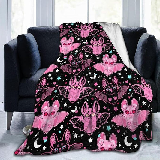 Pink Bat Throw Blanket Soft Fleece Blanket Men Women Gift for Kids Boys Girls for Party Couch Sofa Bed Deco Blankets 50"x40"